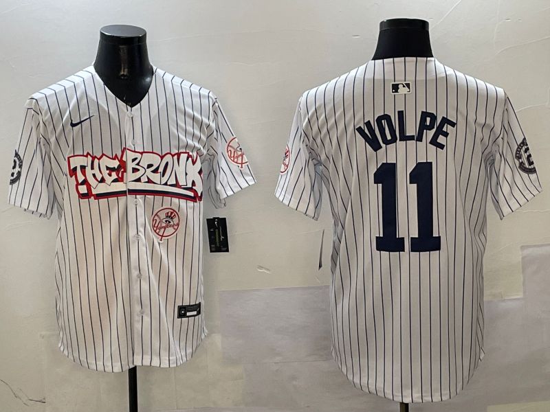 Men New York Yankees #11 Volpe White Stripe four generations Joint Name 2025 Nike MLB Jersey style 9